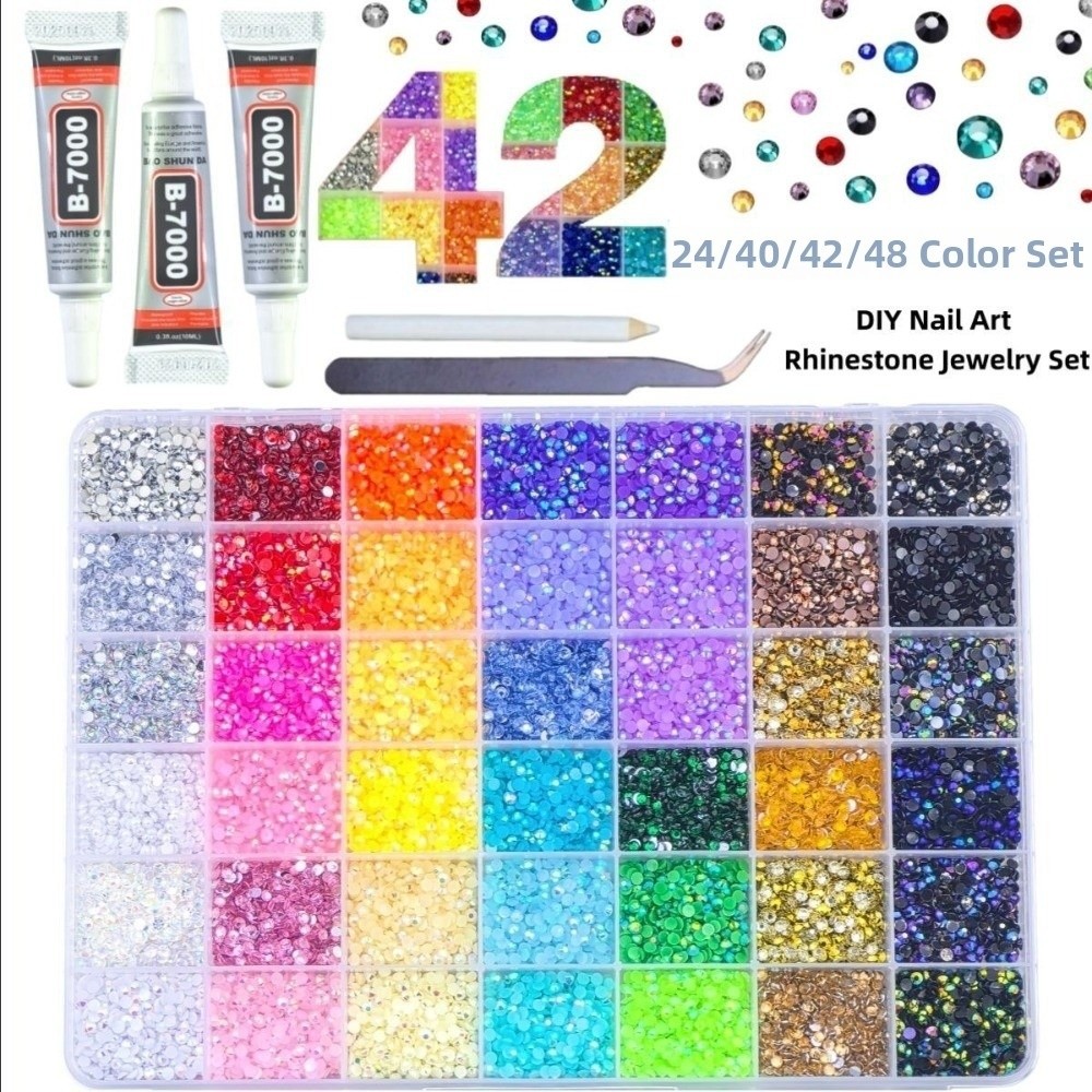 Nail Art Jelly - 멀티컬러 레진 라인스톤 키트 반짝이는 공예