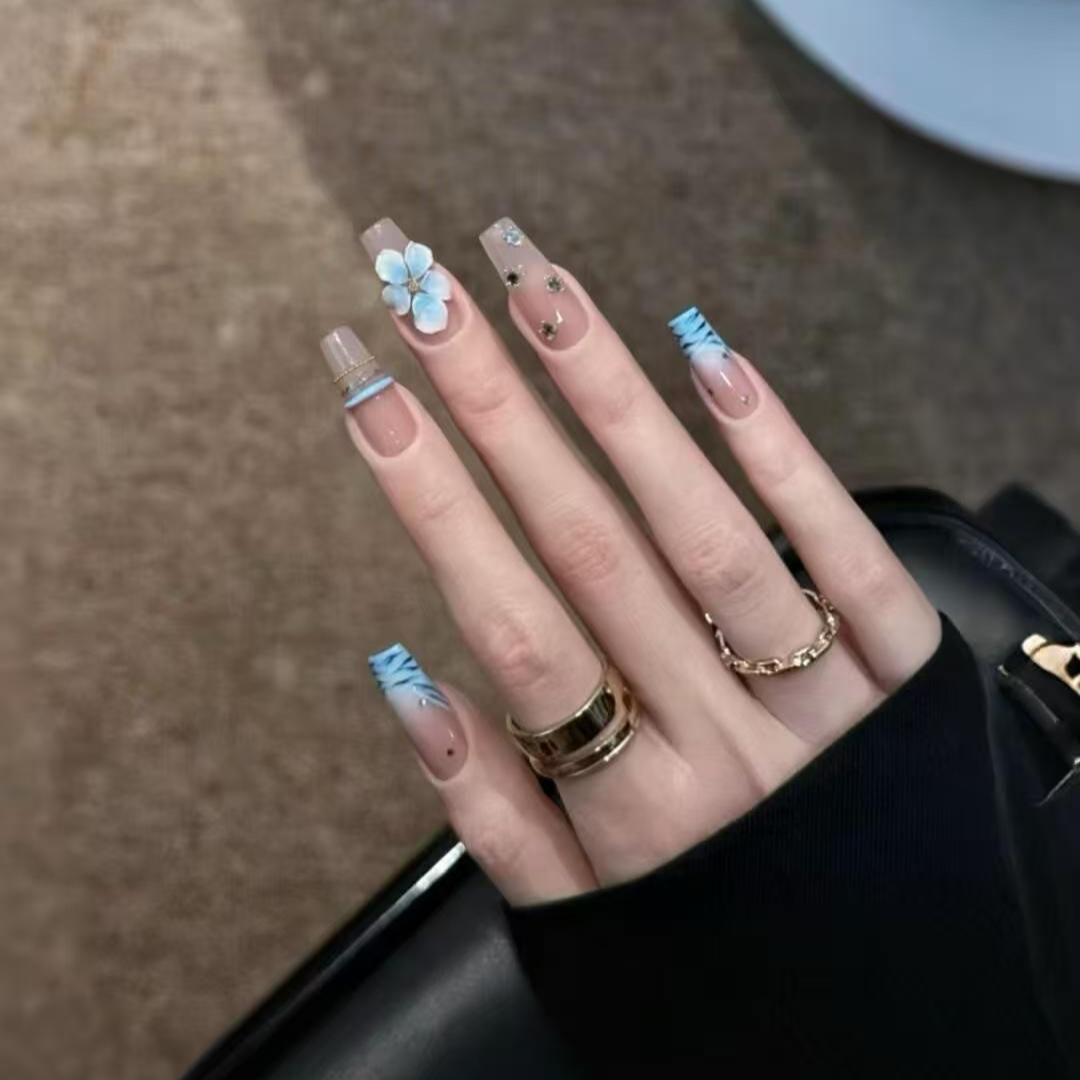 Nail Art Zebra - 10개 수제 중간 길이 프레스온 네일