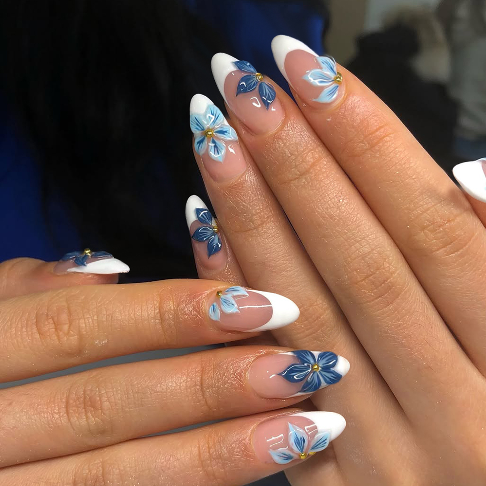 Nail Art Jelly - 24개 아몬드 3D 젤 꽃 화이트