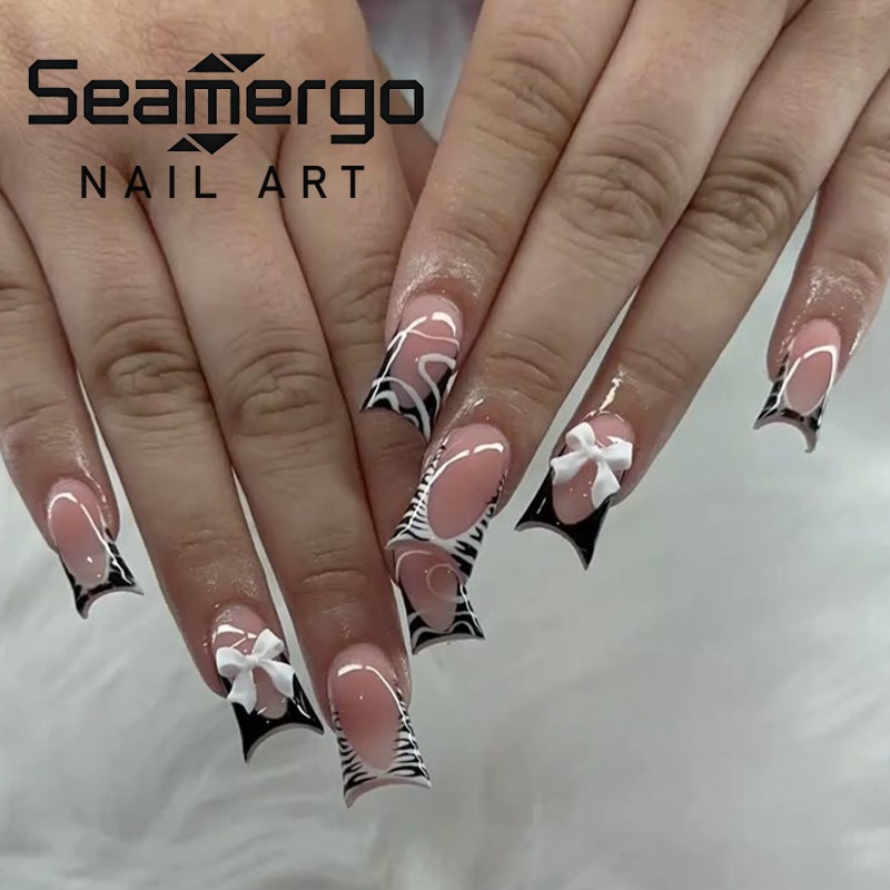 Nail Art Zebra - 24개 심플 블랙 덕빌 네일팁, 스윗