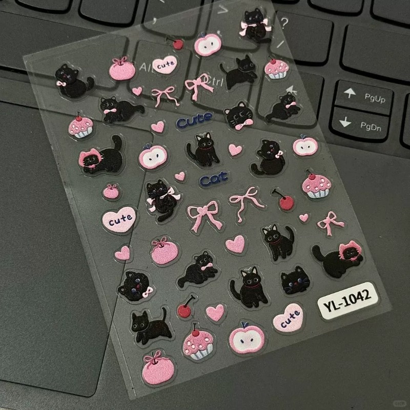 Nail Art Jelly - 귀여운 만화 리본 검은 고양이 3D