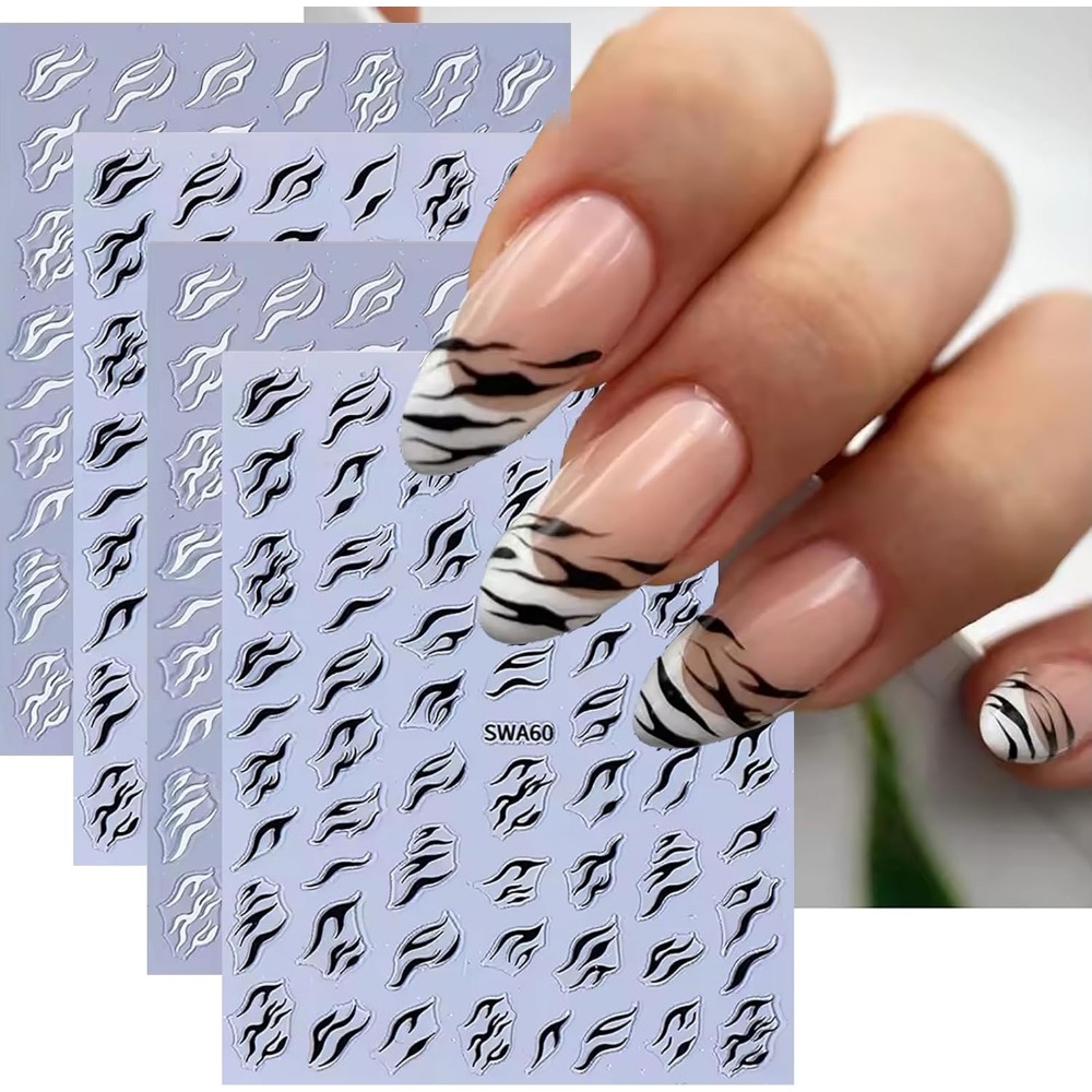 Nail Art Zebra Design - 3D 얼룩말 프린트 네일 스티커, 자가