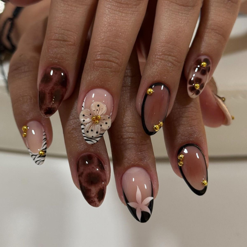 24개 프랑스식 얼룩말 무늬 가짜 손톱 3D 플로럴 프 - Nail Art Zebra 리뷰 및 가격