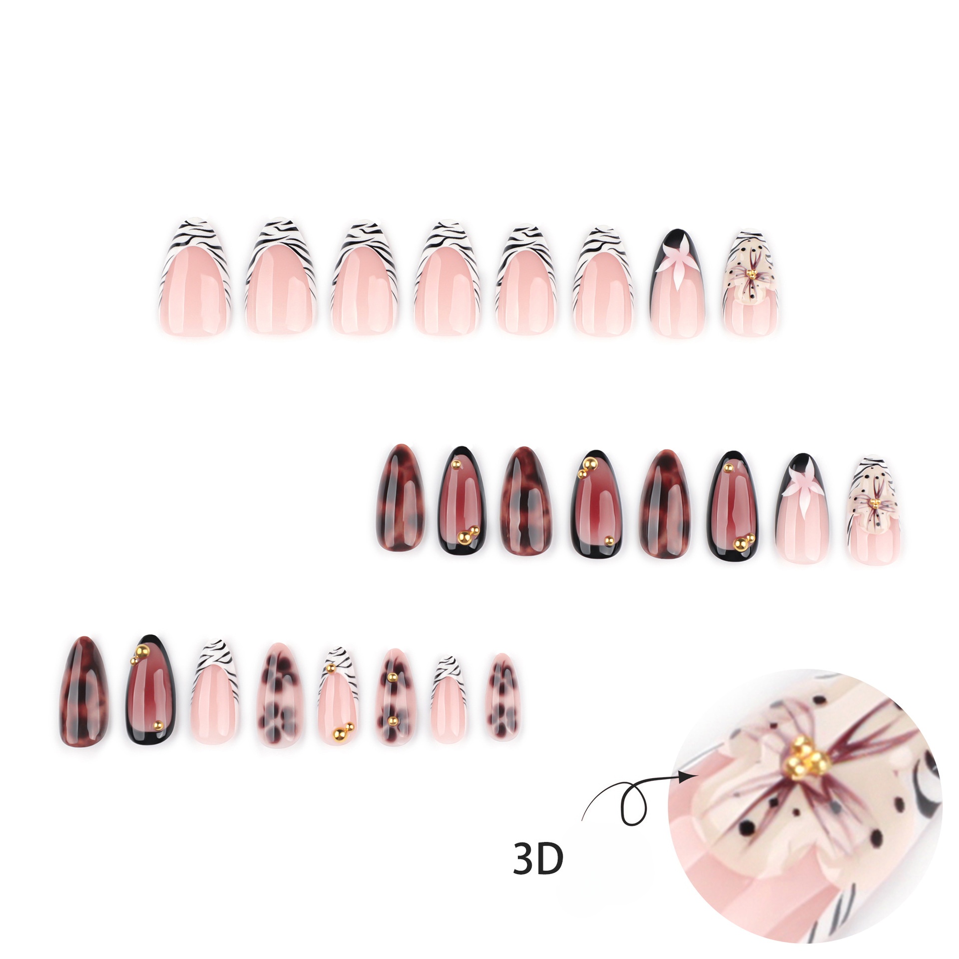 24개 프랑스식 얼룩말 무늬 가짜 손톱 3D 플로럴 프 - Nail Art Zebra 리뷰 및 가격