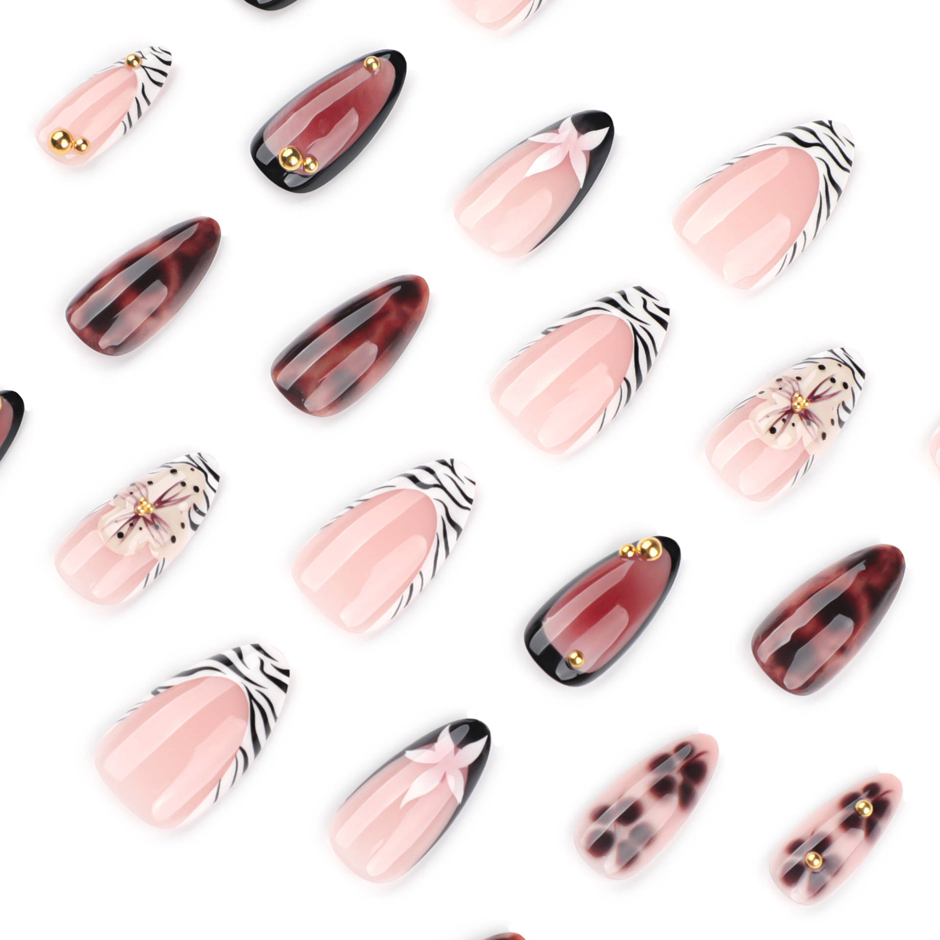 24개 프랑스식 얼룩말 무늬 가짜 손톱 3D 플로럴 프 - Nail Art Zebra 리뷰 및 가격