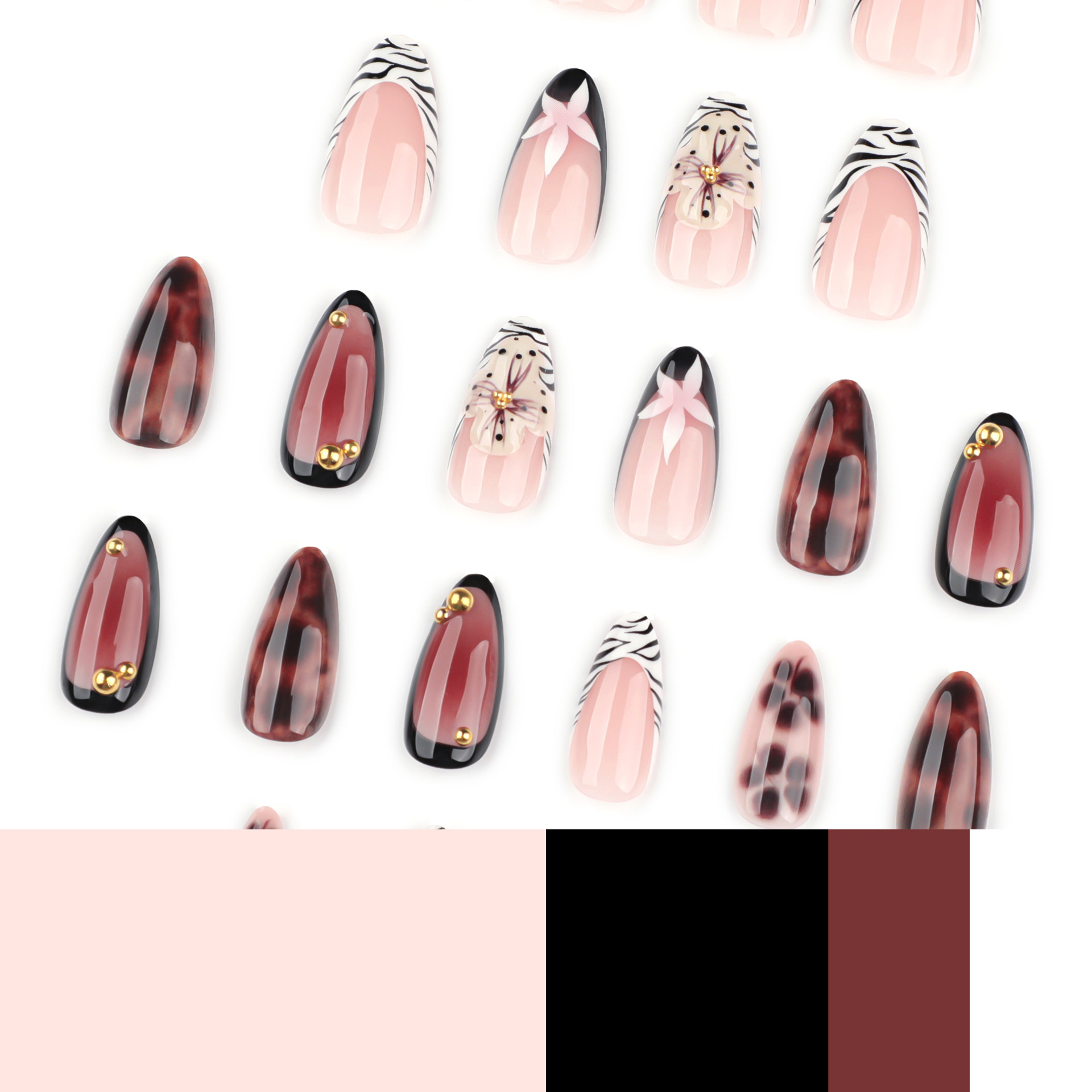 24개 프랑스식 얼룩말 무늬 가짜 손톱 3D 플로럴 프 - Nail Art Zebra 리뷰 및 가격
