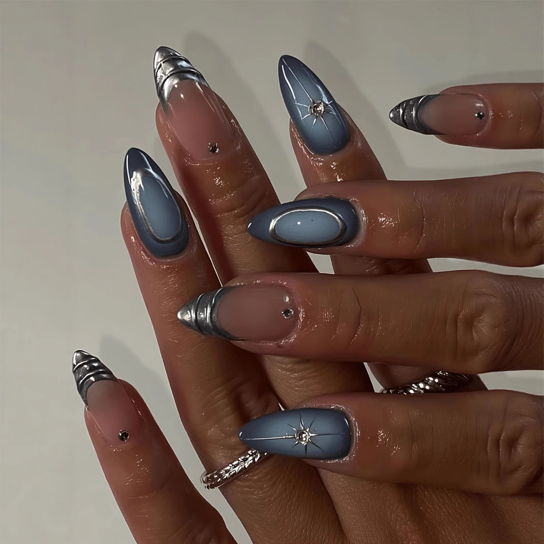 24개 짧은 아몬드 네일 세트 풀커버 별 달 웨이브 프 - Nail Art Jelly 리뷰 및 가격