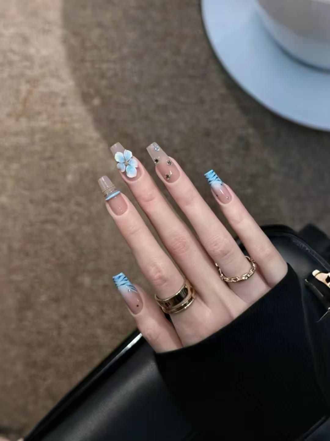10개 수제 중간 길이 프레스온 네일 블루 지브라 패턴 - Nail Art Zebra 리뷰 및 가격