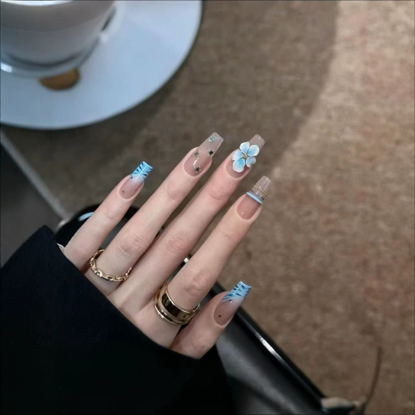 10개 수제 중간 길이 프레스온 네일 블루 지브라 패턴 - Nail Art Zebra 리뷰 및 가격