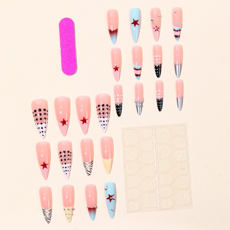 24개 Y2K 롱 스틸레토 프레스온 네일, 블랙 폴카  - Nail Art Zebra 리뷰 및 가격