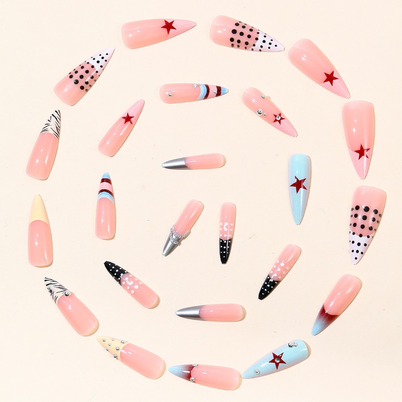 24개 Y2K 롱 스틸레토 프레스온 네일, 블랙 폴카  - Nail Art Zebra 리뷰 및 가격