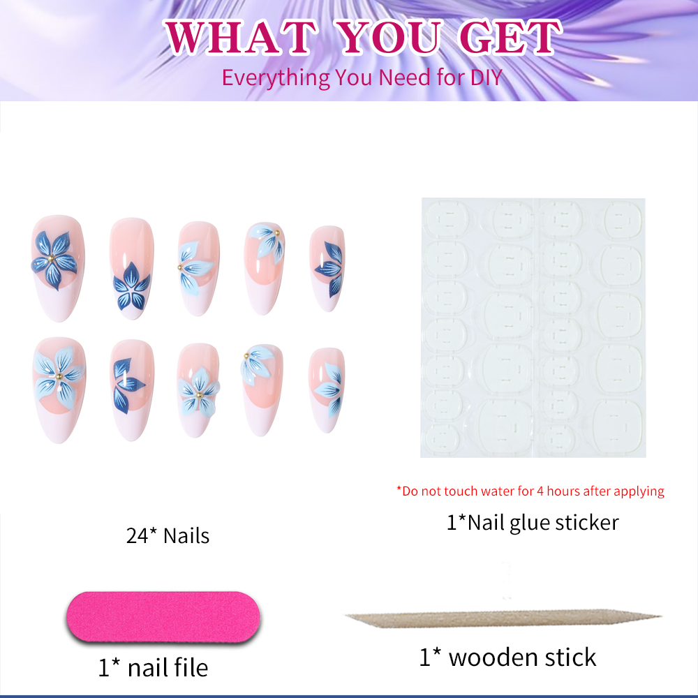 24개 아몬드 3D 젤 꽃 화이트 프렌치 팁 프레스온  - Nail Art Jelly 리뷰 및 가격