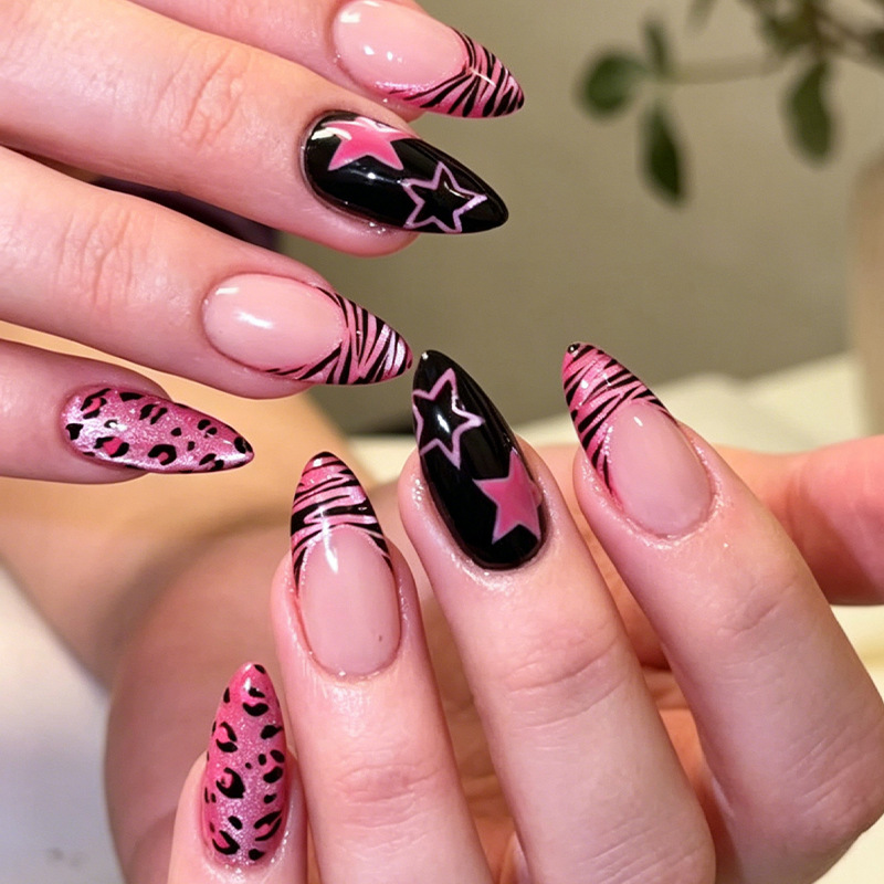 24개 Y2K 핑크 지브라 레오파드 프레스온 네일 스타 - Nail Art Zebra 리뷰 및 가격