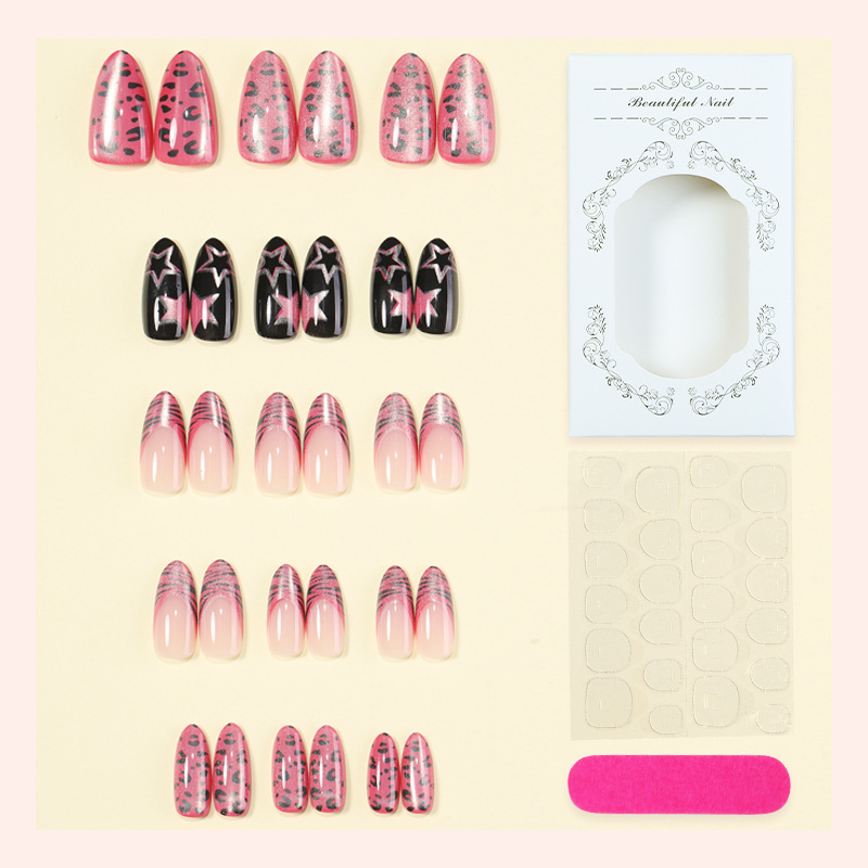 24개 Y2K 핑크 지브라 레오파드 프레스온 네일 스타 - Nail Art Zebra 리뷰 및 가격
