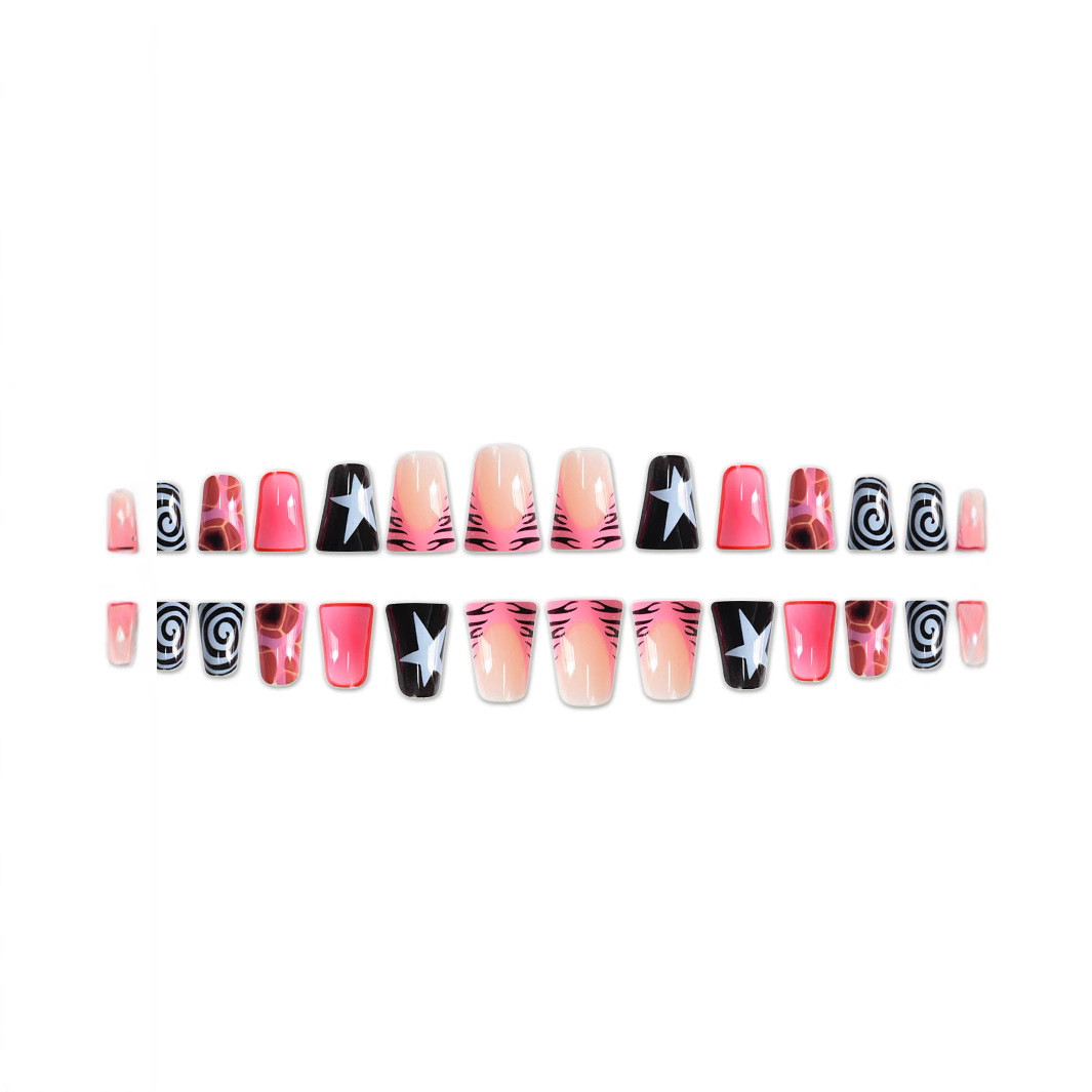 24개 핑크 블랙 덕빌 프레스온 네일, 별 모양 스월, - Nail Art Zebra 리뷰 및 가격