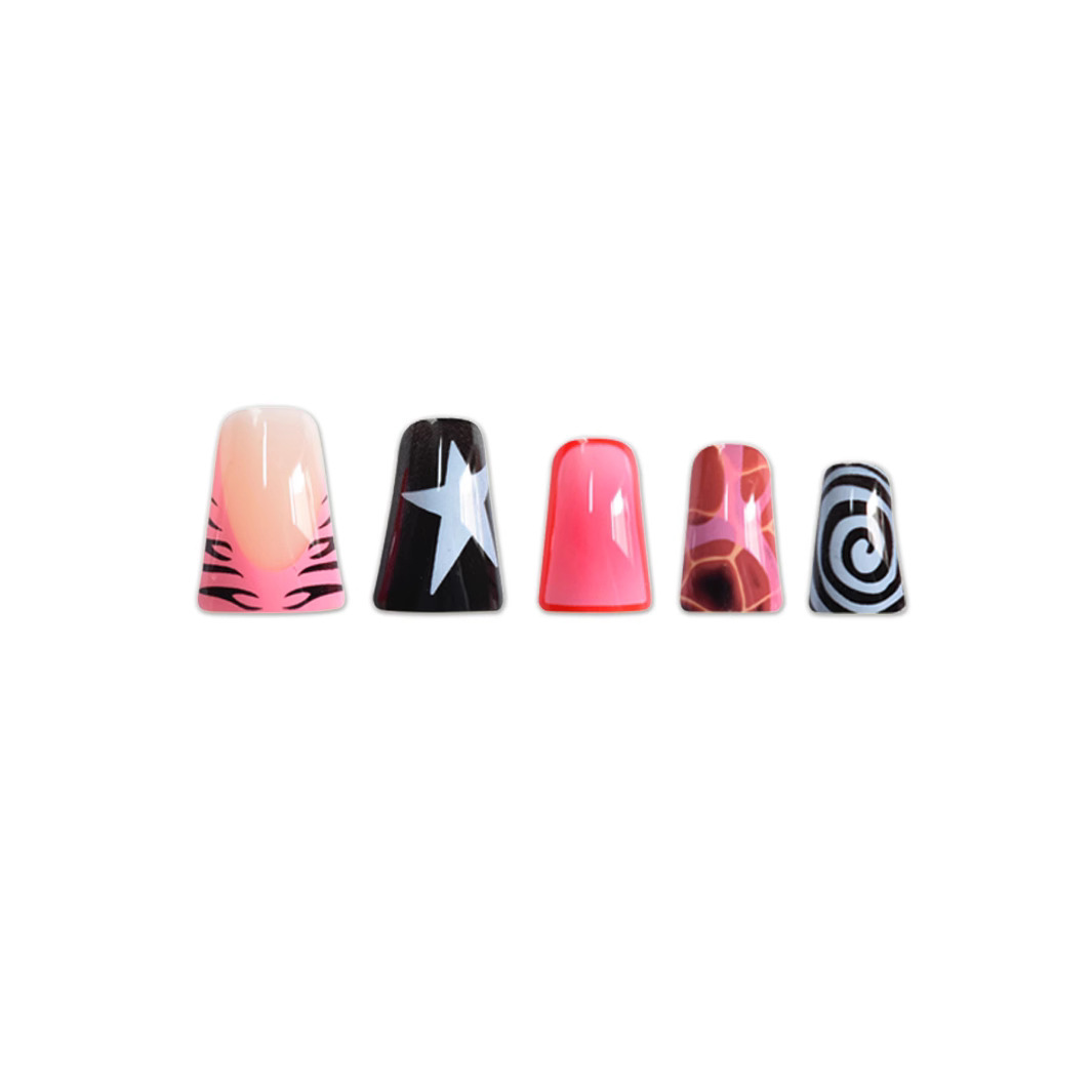 24개 핑크 블랙 덕빌 프레스온 네일, 별 모양 스월, - Nail Art Zebra 리뷰 및 가격