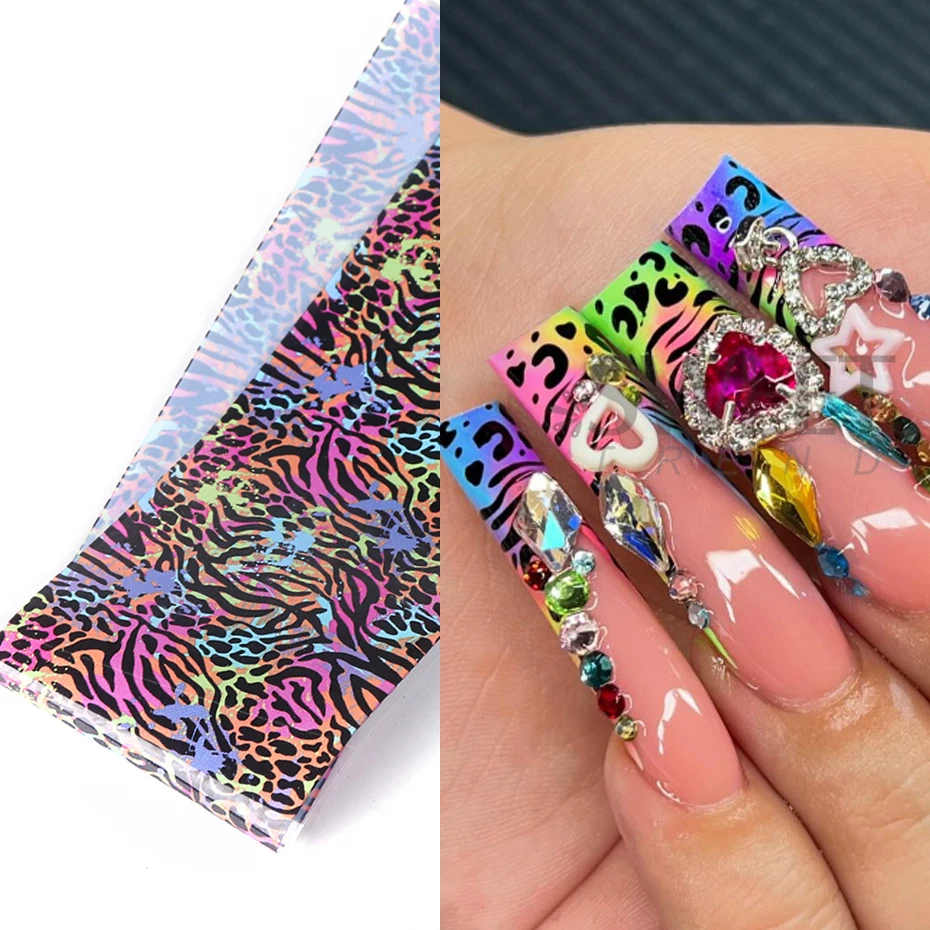 10pcs 다채로운 표범 인쇄 네일 전송 호일 호랑이  - Nail Art Zebra 리뷰 및 가격
