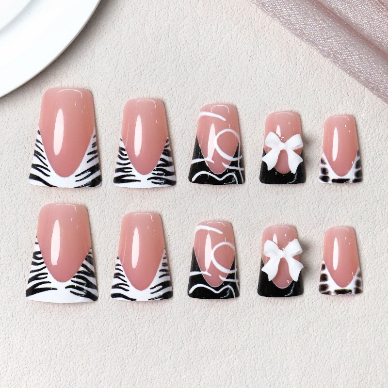 24개 심플 블랙 덕빌 네일팁, 스윗 쿨 지브라 패턴, - Nail Art Zebra 리뷰 및 가격