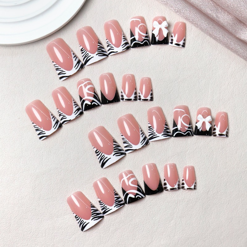 24개 심플 블랙 덕빌 네일팁, 스윗 쿨 지브라 패턴, - Nail Art Zebra 리뷰 및 가격