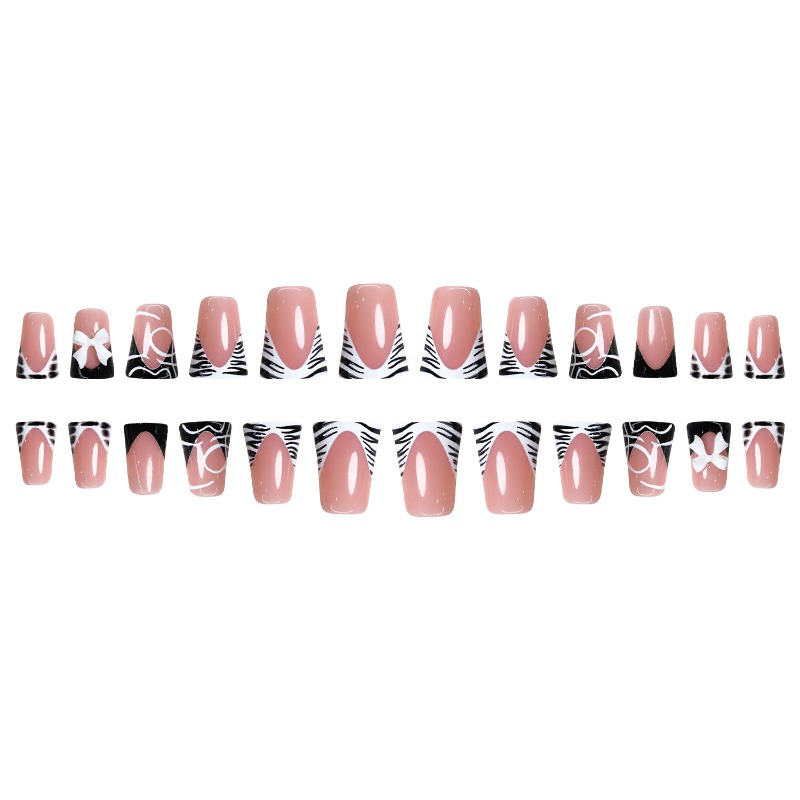24개 심플 블랙 덕빌 네일팁, 스윗 쿨 지브라 패턴, - Nail Art Zebra 리뷰 및 가격