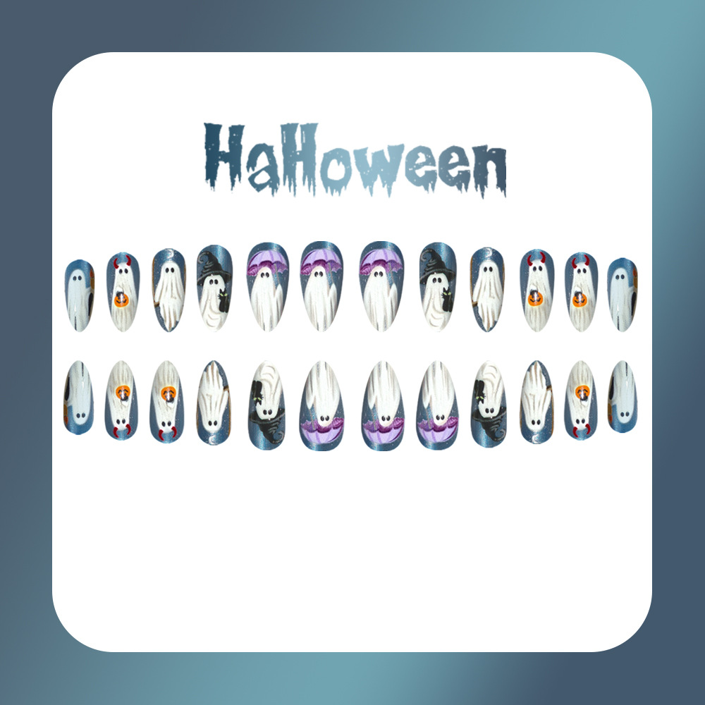 24개 할로윈 네일아트 고스트 캣아이 아몬드 프레스온  - Nail Art Jelly 리뷰 및 가격