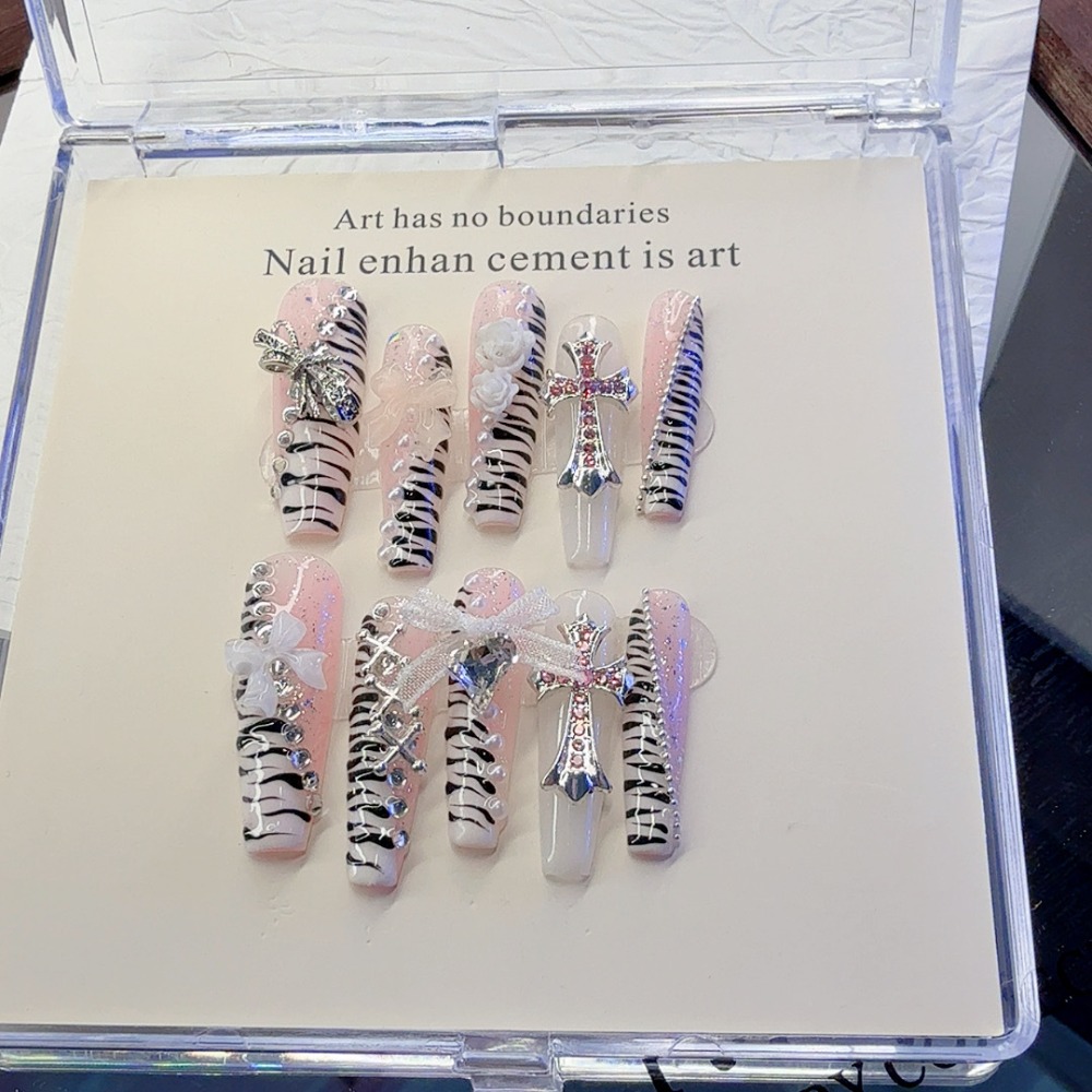10개 Y2K 핑크 지브라 패턴 고딕 십자가 수제 프레 - Nail Art Zebra 리뷰 및 가격